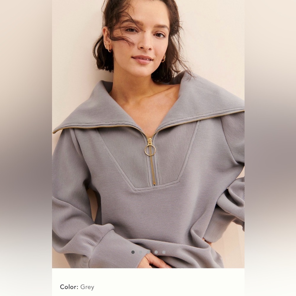 XS Anthropologie Varley vine half zip pullover sweater collar gray grey ribbed